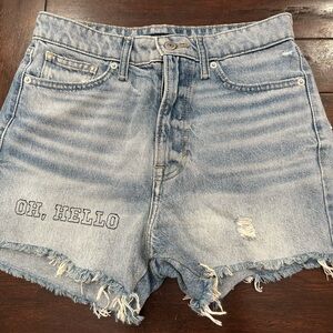 Lucky Brand, High Rise Cut Off Denim Shorts With Emblems